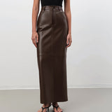 Chocolate Leather Brown Maxi Skirt