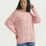 Off Shoulder Cable Knit Sweater