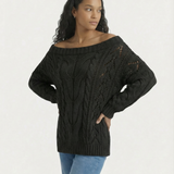 Off Shoulder Cable Knit Sweater