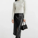 Leather Look Split Skirt