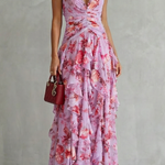 Belladina | Romantica Cascata di Rose Abito lungo con Scollo All'Americana
