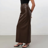 Chocolate Leather Brown Maxi Skirt