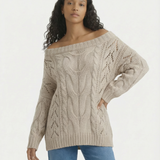 Off Shoulder Cable Knit Sweater