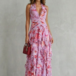 Belladina | Romantica Cascata di Rose Abito lungo con Scollo All'Americana