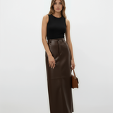 Chocolate Leather Brown Maxi Skirt
