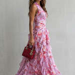 Belladina | Romantica Cascata di Rose Abito lungo con Scollo All'Americana