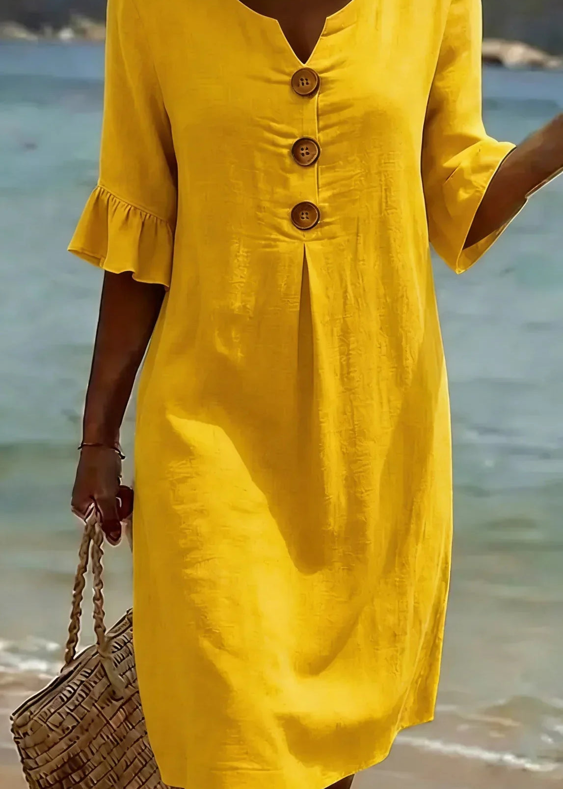 Vanesa™ | Robe Texturée Avec Manches Bouffantes et Boutons