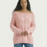 Off Shoulder Cable Knit Sweater