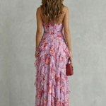 Belladina | Romantica Cascata di Rose Abito lungo con Scollo All'Americana