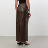 Chocolate Leather Brown Maxi Skirt