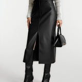 Leather Look Split Skirt