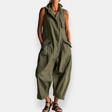 ALESSIA | SLEEVELESS CARGO JUMPSUIT WITH COLLAR