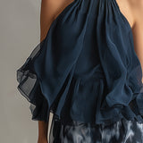 Ingrida™ | Elegantiškas komplektas su halter topu ir plačiomis kelnėmis