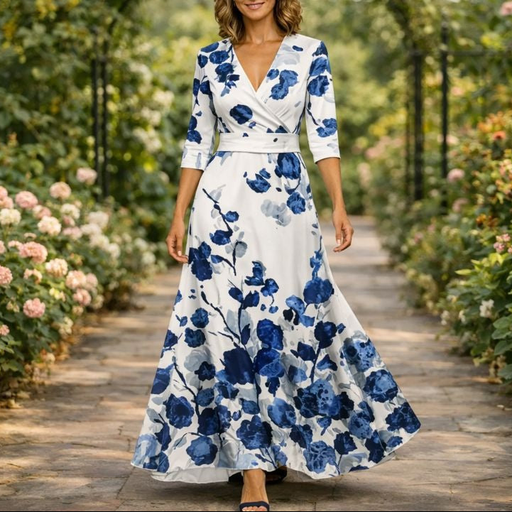 Fleur™ - Elegantiška gėlėta suknelė su V formos iškirpte