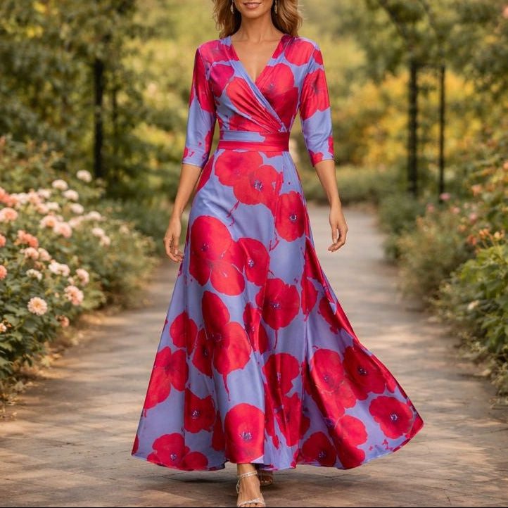 Fleur™ - Elegantiška gėlėta suknelė su V formos iškirpte