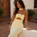 Vestido Maxi Halter com Rosa Corsage