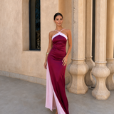 Vestido longo acetinado com decote cruzado