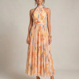 Vestido de Gola Halter com Estampado de Aquarela