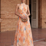 Vestido de Gola Halter com Estampado de Aquarela