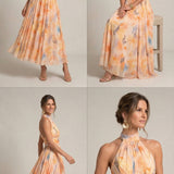 Vestido de Gola Halter com Estampado de Aquarela