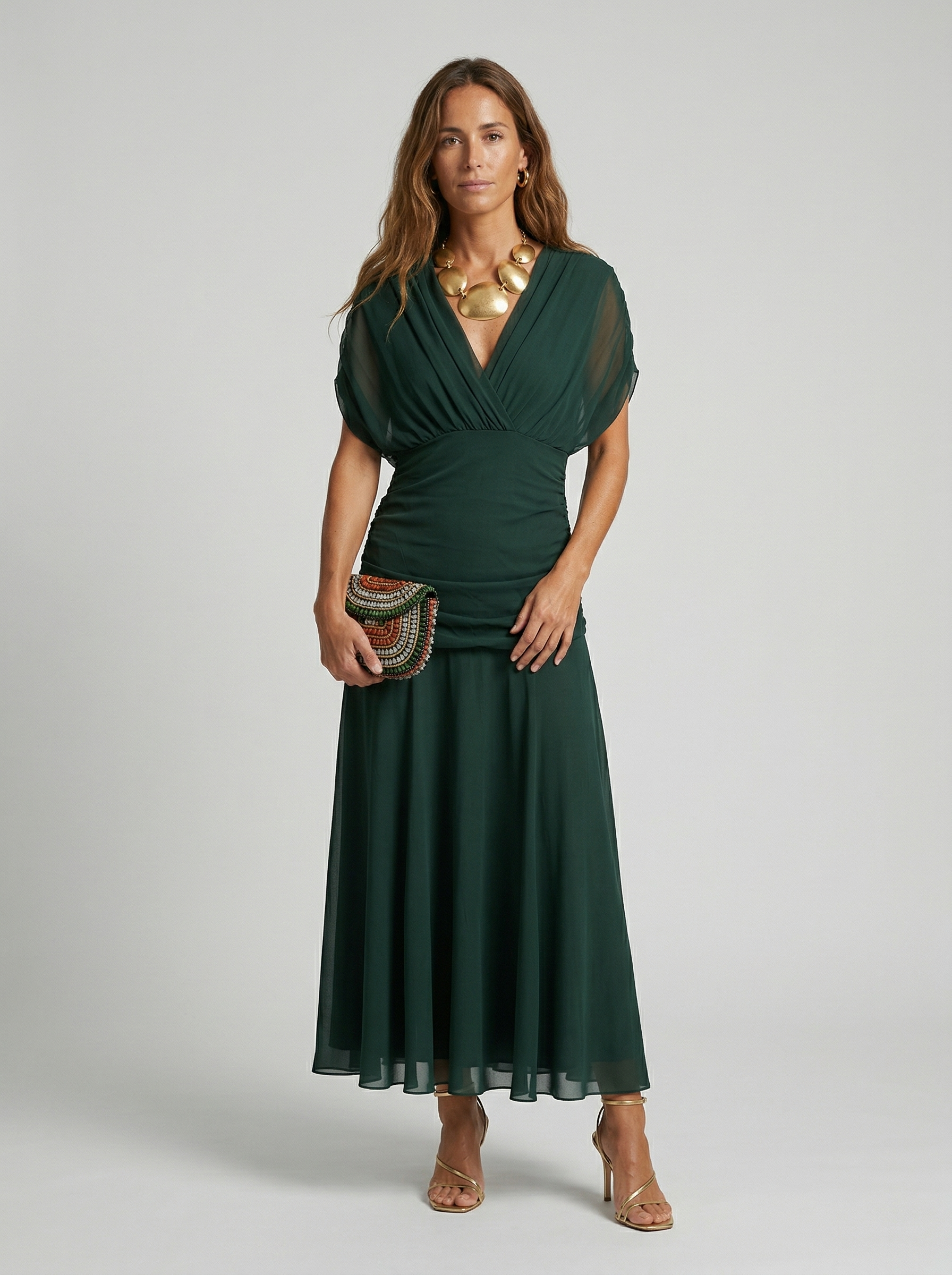 Vestido longo com decote em V