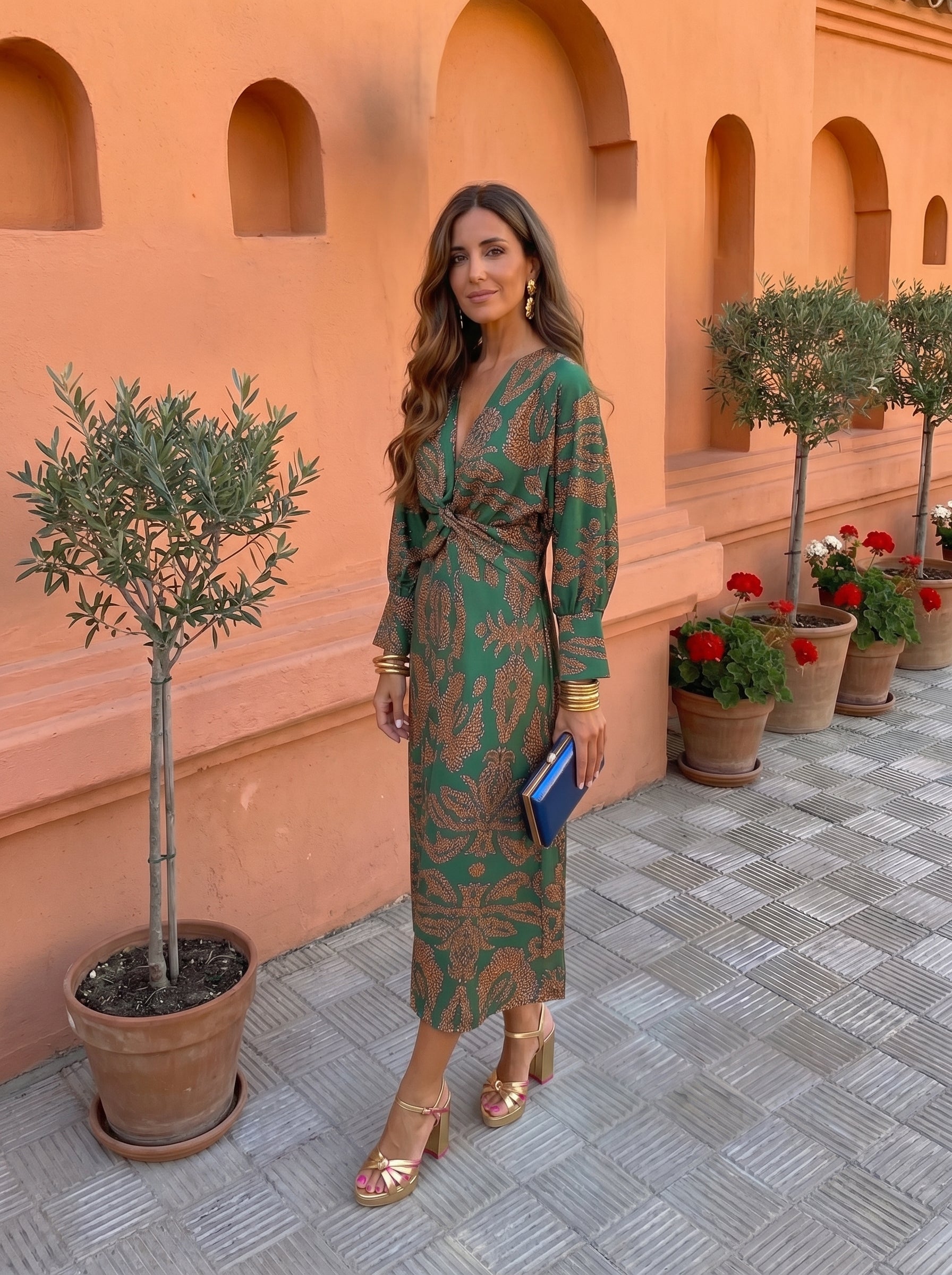 Vestido midi com estampado