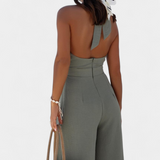 Jessica Mono Halter Kryžminis Be Nugaros ir Plačiomis Kelnėmis
