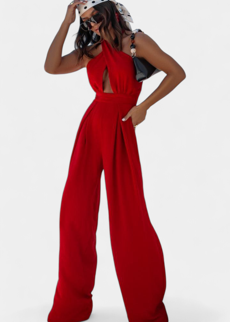 Jessica Mono Halter Kryžminis Be Nugaros ir Plačiomis Kelnėmis