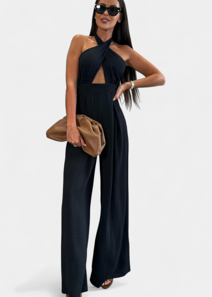 Jessica Mono Halter Kryžminis Be Nugaros ir Plačiomis Kelnėmis