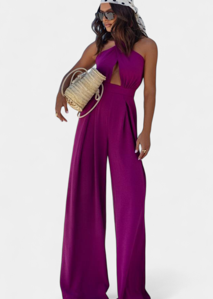 Jessica Mono Halter Kryžminis Be Nugaros ir Plačiomis Kelnėmis