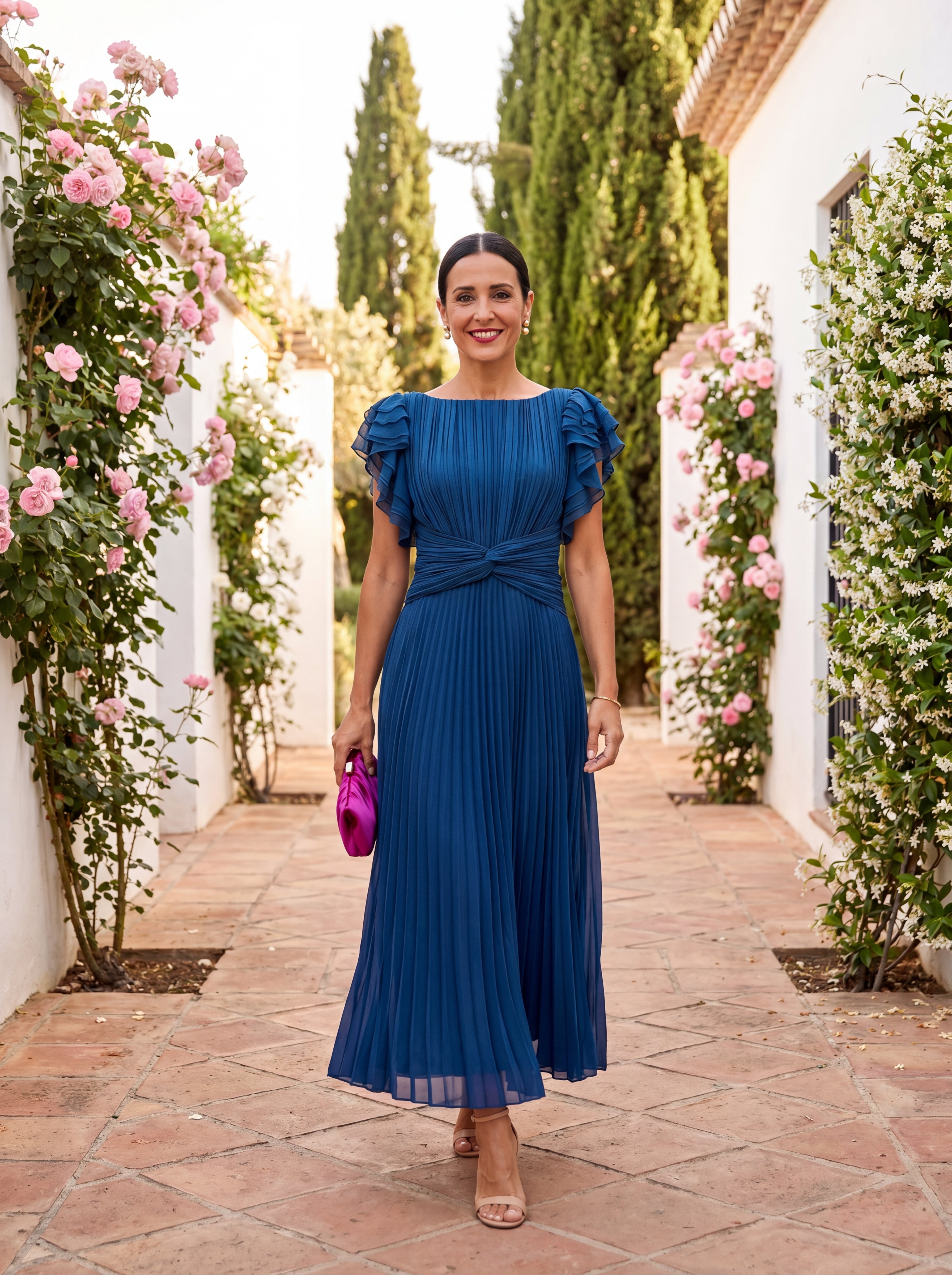 Serfilė | Ilga plisuota suknelė su surišamu liemeniu