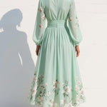 Cisella | Abito midi verde chiaro floreale
