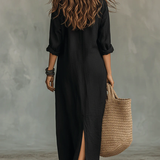 Soline | Robe Longue Noire Ample à Boutons
