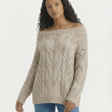 Off Shoulder Cable Knit Sweater