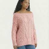 Off Shoulder Cable Knit Sweater