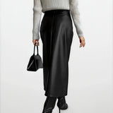 Leather Look Split Skirt
