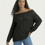 Off Shoulder Cable Knit Sweater