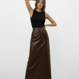 Chocolate Leather Brown Maxi Skirt