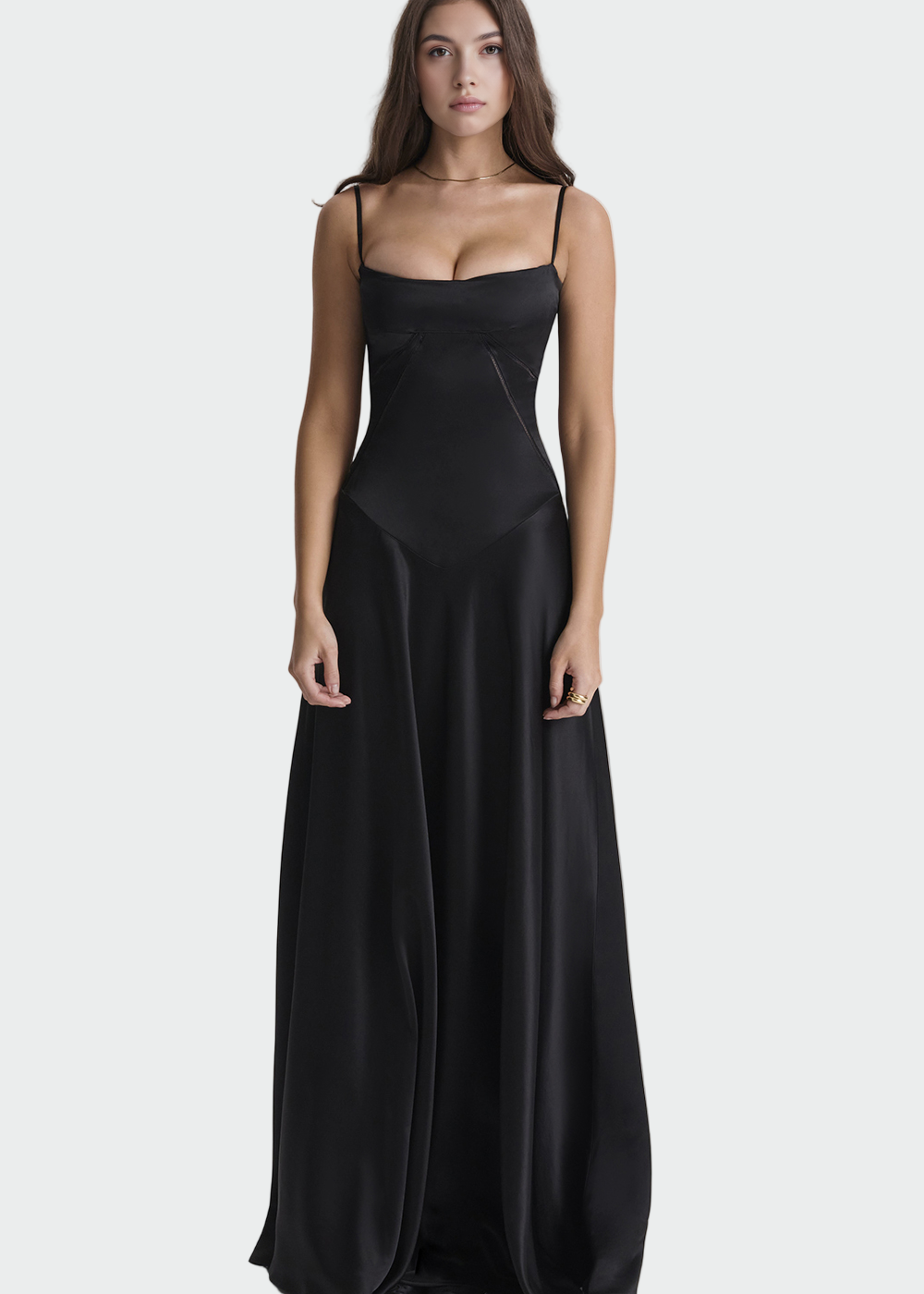Silvija™ - Satininis Maxi Suknelė su Plonomis Petnešomis
