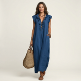 JOSIE | ELEGANT RUFFLE V-NECK MAXI DRESS