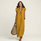 Josette | Ilga suknelė su volanais ir V formos iškirpte