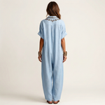 PETRA | EMBROIDERED V-NECK COLLAR LINEN MAXI DRESS