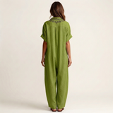 PETRA | EMBROIDERED V-NECK COLLAR LINEN MAXI DRESS