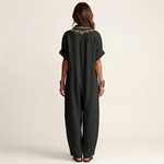 PETRA | EMBROIDERED V-NECK COLLAR LINEN MAXI DRESS