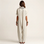 PETRA | EMBROIDERED V-NECK COLLAR LINEN MAXI DRESS
