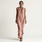 VALENTINA | HOODED BUTTON-FRONT SLEEVELESS LINEN MAXI DRESS