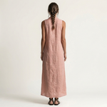 VALENTINA | HOODED BUTTON-FRONT SLEEVELESS LINEN MAXI DRESS