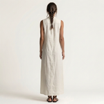 VALENTINA | HOODED BUTTON-FRONT SLEEVELESS LINEN MAXI DRESS