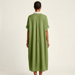 ISOLDE | CONTRAST-COLLAR BUTTON-FRONT SHORT-SLEEVE MAXI SHIRT DRESS
