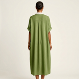 ISOLDE | CONTRAST-COLLAR BUTTON-FRONT SHORT-SLEEVE MAXI SHIRT DRESS